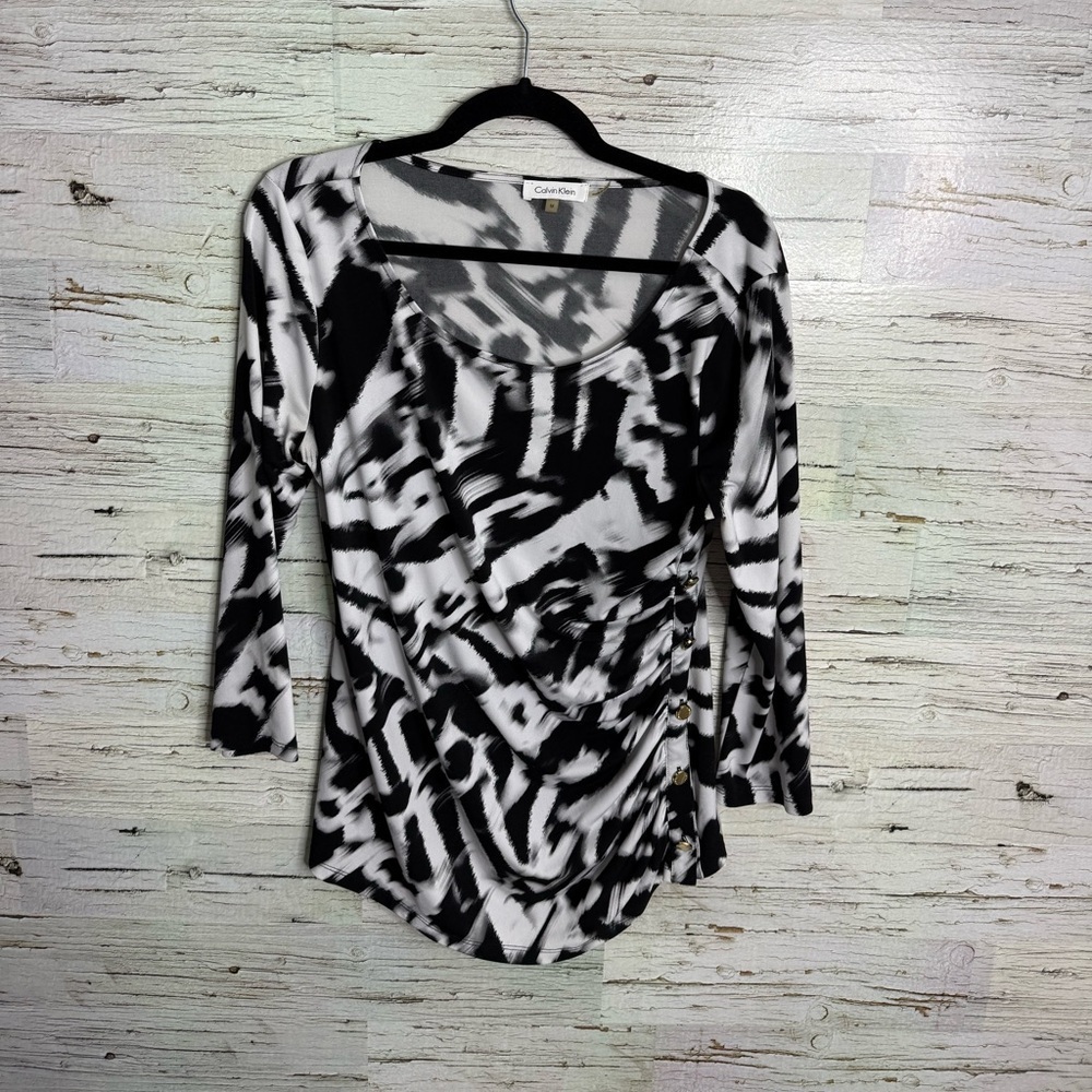 Calvin Klein Monochrome Patterned Women's Blouse ruched size medium
